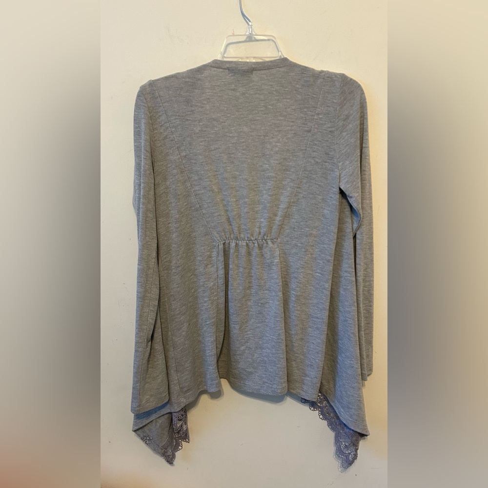 One World Gray Knit Lace Open Cardigan Lace Trim Lightweight Women's Small‎ - Picture 3 of 8